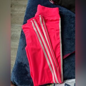 Pink Leggings with white Stripes. EUC